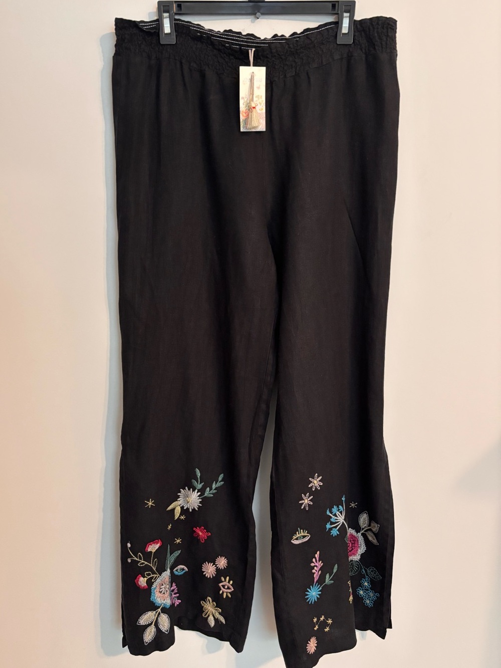 NWT Johnny Was Black Embroidered Wide-Leg Pants